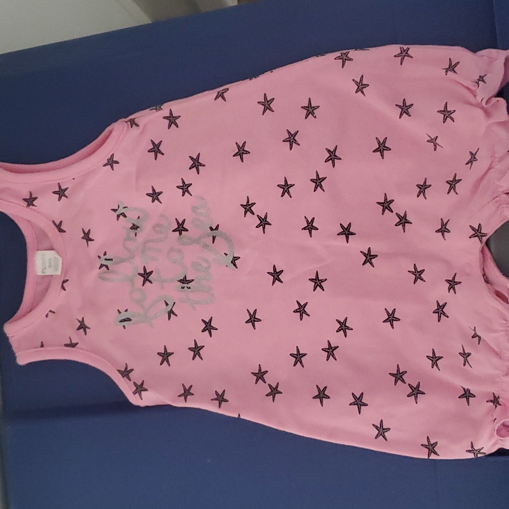 Used 9 month old romper, Pink with gray glitter lettering